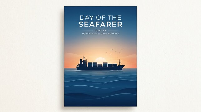 A cargo ship silhouette sailing across the ocean at sunset
