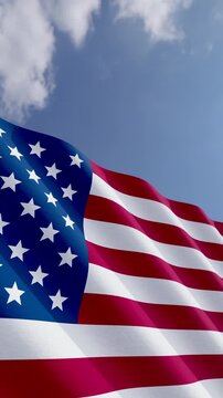 Vertical Seamless Loop of American Flag Waving with Copy Space