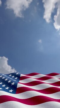 Vertical Seamless Loop of American Flag Waving with Copy Space