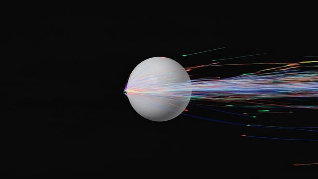 CFD Simulation Displaying Colorful Aerodynamic Flow Velocity Vectors Moving Around A Smooth Industrial Geometric Sphere
