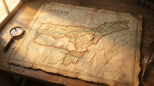 Minimalist Assam State Map on Parchment