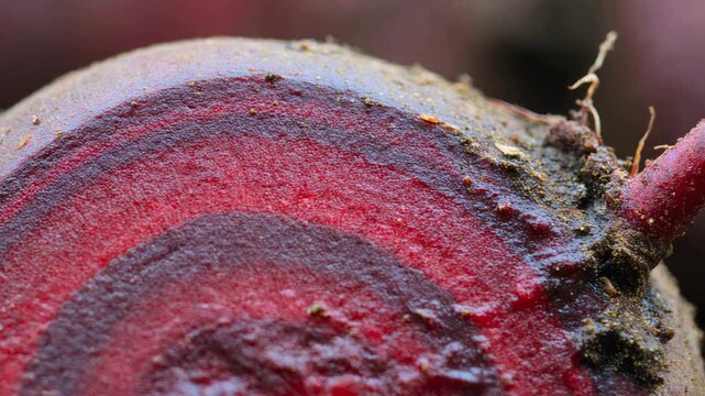 Extreme macro of the skin of a beet root showing vibrant red and purple concentrations
