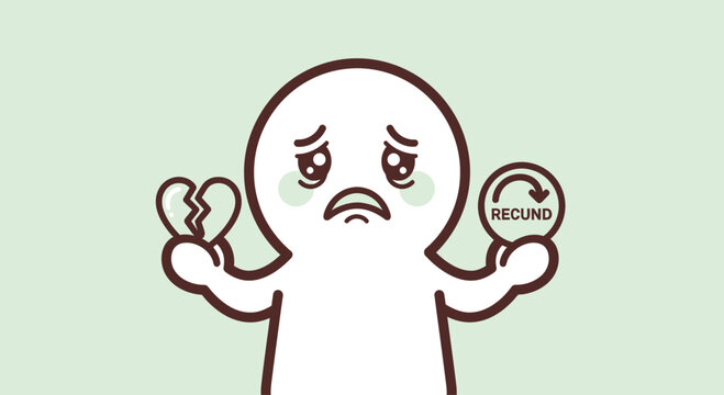Sad character holding broken heart and undo symbol, symbolizing regret and mistakes
