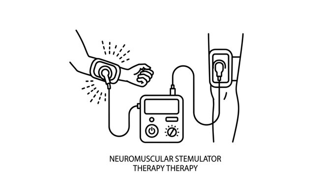 Neuromuscular Stimulator Therapy: Electrodes on Arm and Leg for Muscle Stimulation