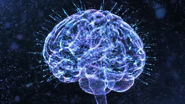 Abstract digital brain representing artificial intelligence, machine learning, and neural networks. Concept of smart technology, data processing, innovative computing, and future intelligence for...