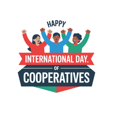 Happy international day of cooperatives vector illustration with diverse group of people celebrating