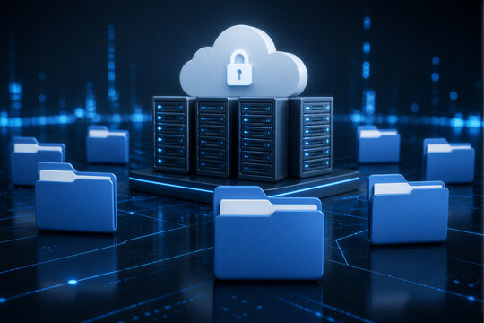 Cloud storage servers secured with lock on digital network