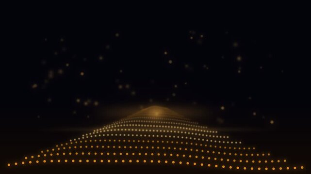 Glowing orange dot wave on black, abstract light tunnel, futuristic digital backdrop, technology display,opening