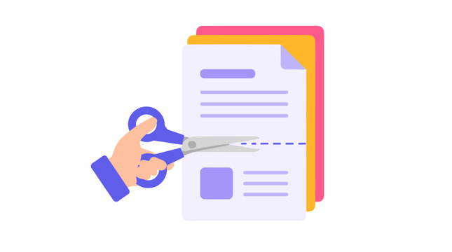 Hand Cutting Paper Documents Icon Concept.