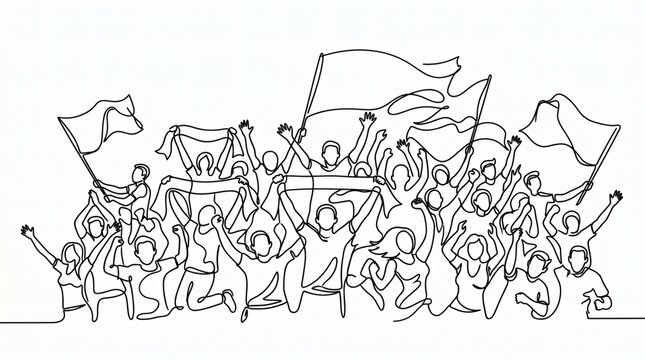 Protesters with flags and banners demonstrating.