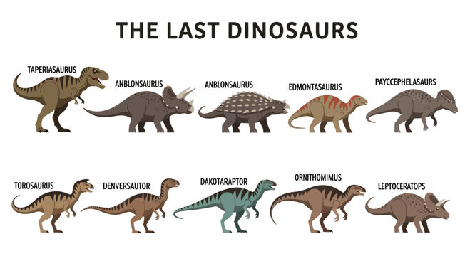 Illustration of ten different dinosaur species labeled with their scientific names
