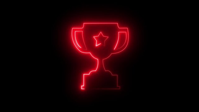Glowing neon line Award cup icon isolated on black background. Winner trophy symbol. Championship or competition trophy. Sports .Glowing neon line award cup icon with a bright luminous.4k