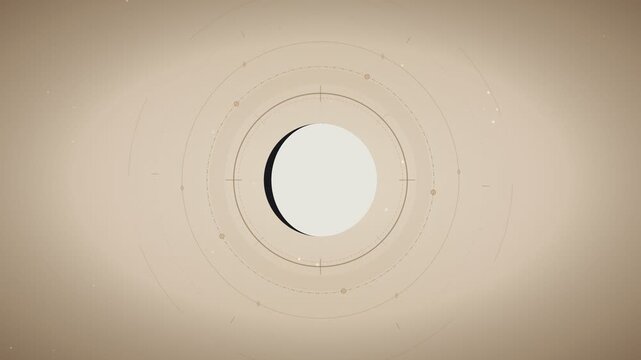 An elegant and minimalist looping animation depicting lunar phases or celestial transits inside technical geometric circles and dials.