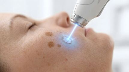 Fototapeta premium Medical Laser Treatment for Skin Spots in Clinical Setting with Focus on Precision and Skin Care