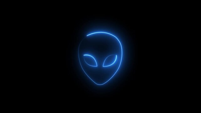 Glowing neon Alien head icon on black background. Martian head icon animation. Extraterrestrial alien face or head icon symbol. Space alien face, extraterrestrial, Martian.4k animation video