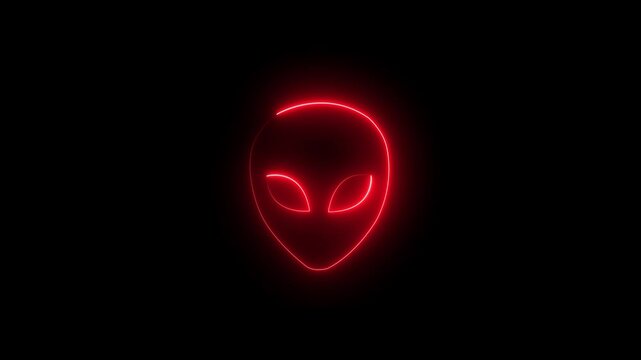 Glowing neon Alien head icon on black background. Martian head icon animation. Extraterrestrial alien face or head icon symbol. Space alien face, extraterrestrial, Martian.4k animation video