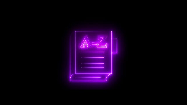 Glowing neon dictionary book icon isolated on black background. dictionary icon animation. Foreign language conversation icon. Translating animation.4k