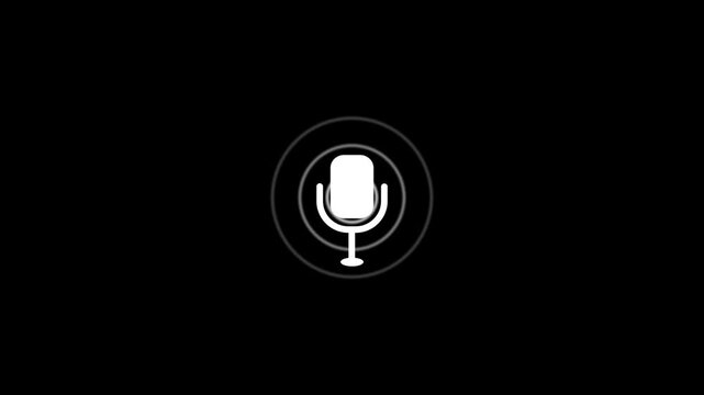 Abstract white microphone and sound wave on black background. Podcasting microphone broadcasting sound waves, Audio wave with microphone icon animation on black background, with 4k video animation.