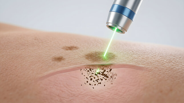 Laser treatment removing skin pigmentation on hand in bright daylight close-up