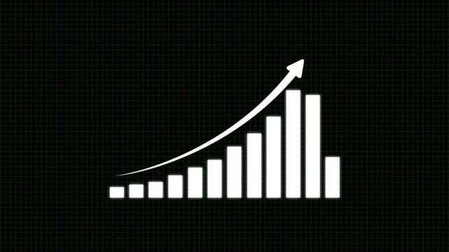 white color business graph with up arrow. Arrow rising on graph sale symbols. Abstract business growth and graph chart icon, Seamless loop. Business, growth, success concept, with 4k video.