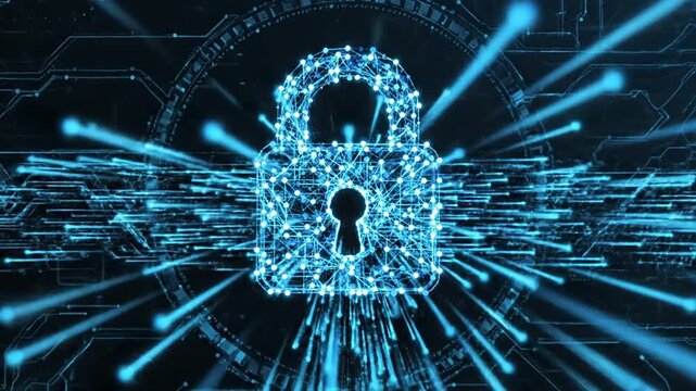 Animated digital padlock icon symbolizing advanced cybersecurity and data protection for secure online networks, safeguarding sensitive information, preventing cyberattacks, and ensuring privacy.