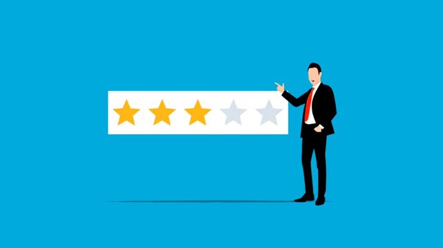 businessman pointing at a five star rating bar for feedback