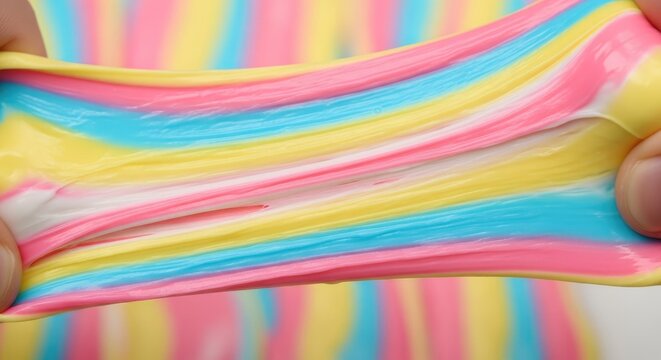 Stretching Rainbow Swirl Slime Texture Close-up.