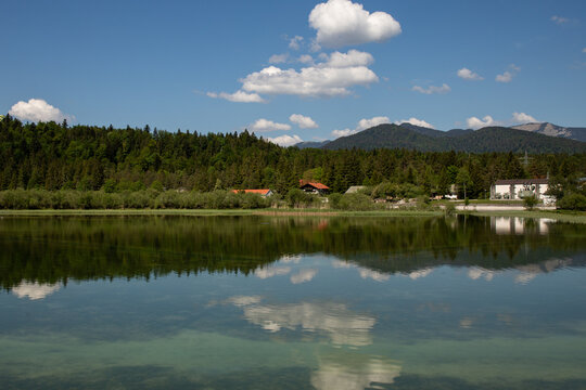 Bavarian Alpine Lake Reflection with Forest and Mountains