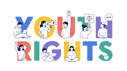 Fototapeta premium Youth Rights Illustrated by Colorful Letters and People.