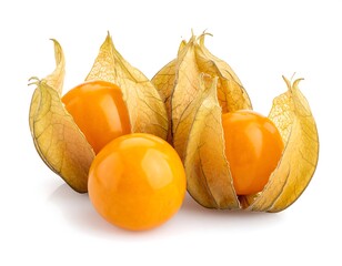 Cape gooseberry fruit cluster with intact whole berries on white background, white background © Animash