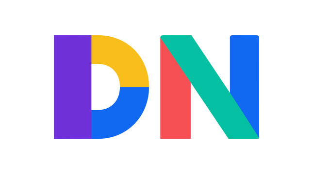 Colorful DN Logo with Bold Geometric Letters.