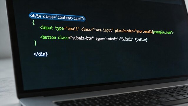 Laptop screen displaying HTML code
