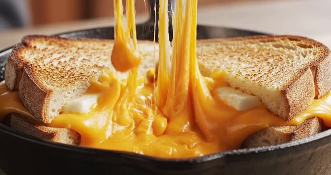Delicious Grilled Cheese Sandwich With Melting Stretchy Cheese Pull