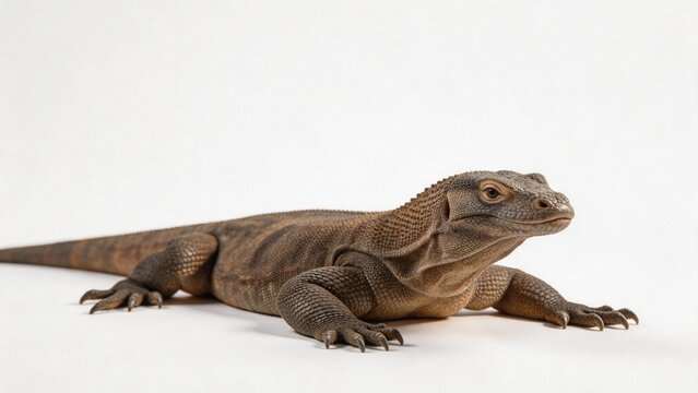 Large brown lizard on white background