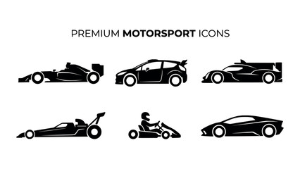 Obraz premium Flat Design Motorsport Race Car Silhouette Vector Icons Set