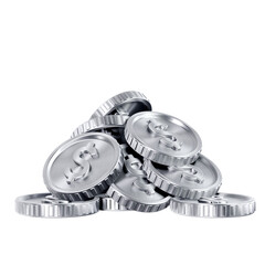 Naklejka premium 3D Silver Dollar Coin Heap and Fortune