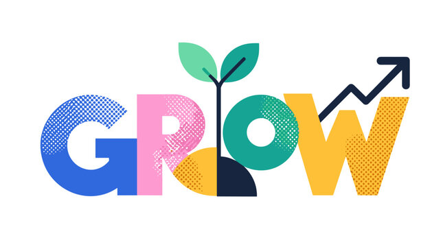 Growth Concept With Colorful Letters And Sprouting Plant.