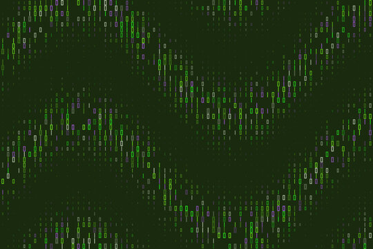 Abstract Digital Binary Code Wave Background with Green and Purple Data Streams for Cybersecurity and Technology Concepts