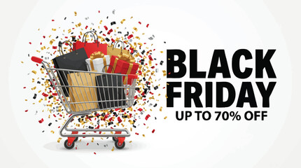 Black Friday sale banner with shopping cart and colorful bags © rama coloring studio