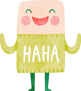 Cute watercolor haha text character isolated on transparent background.