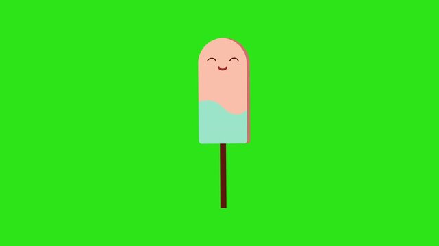 Smiling pink mint ice cream stick illustration for branding, menu designs, childrens books, packaging, and summerthemed graphics.