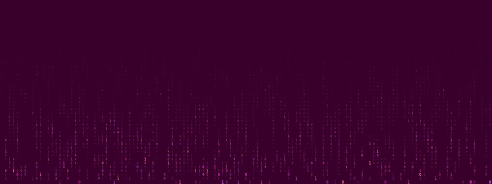 Abstract Digital Binary Code Background with Falling Data Streams in Dark Purple for Cyber Security and Tech Concepts