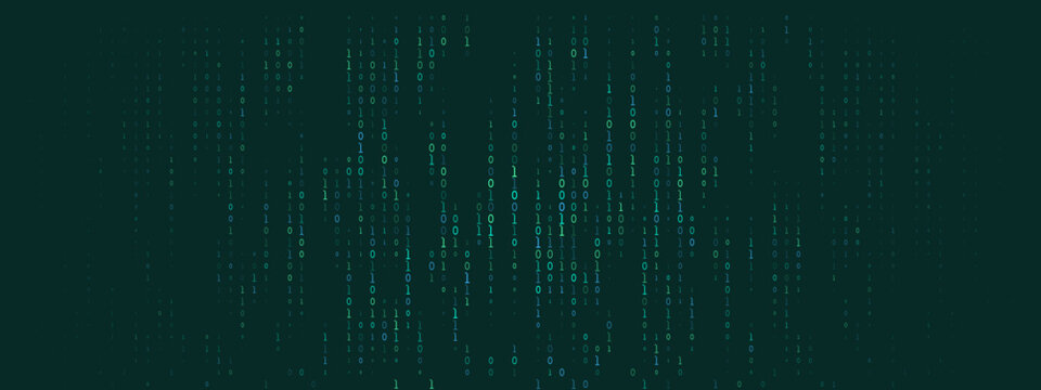 Digital Binary Code Background with Falling Teal Data Streams for Cyber Security and Technology Concepts