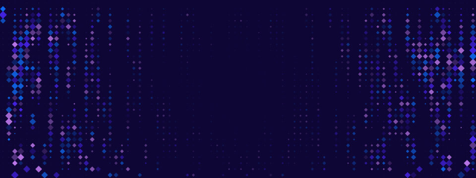 Abstract Digital Data Stream Background with Glowing Blue and Purple Pixel Diamonds for Technology and Cyber Concepts