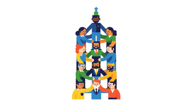 Teamwork Human Tower Vector Illustration
