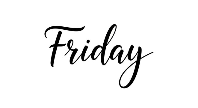 Elegant hand-lettered 'Friday' typography, capturing the joyous anticipation of the weekend with stylish script lettering