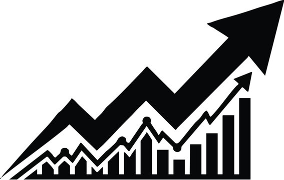 Bar chart showing a significant upward trend with a bold arrow pointing towards future financial success.