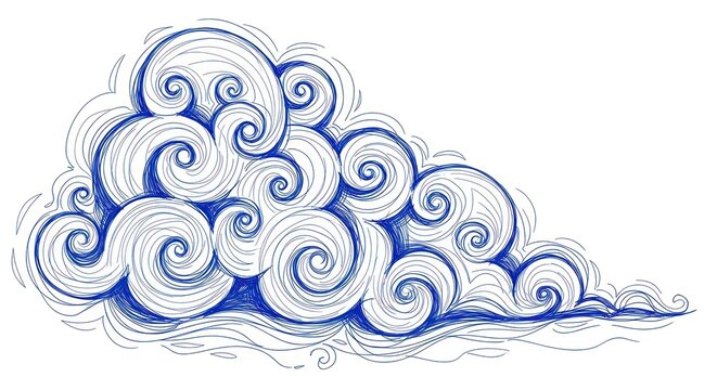 Ilustra&ccedil;&atilde;o estilizada de nuvem com linhas onduladas em tons de azul sobre fundo branco.