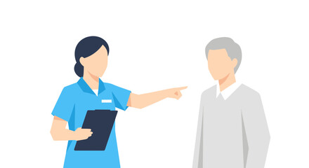 Obraz premium Nurse points to elderly man, discussing medical chart, healthcare concept