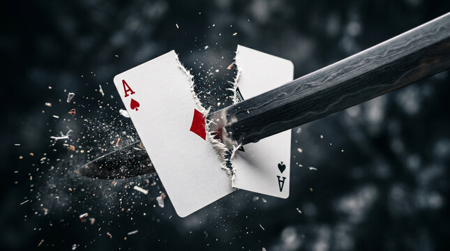 Playing Card Split by Axe Shattering in Slow Motion